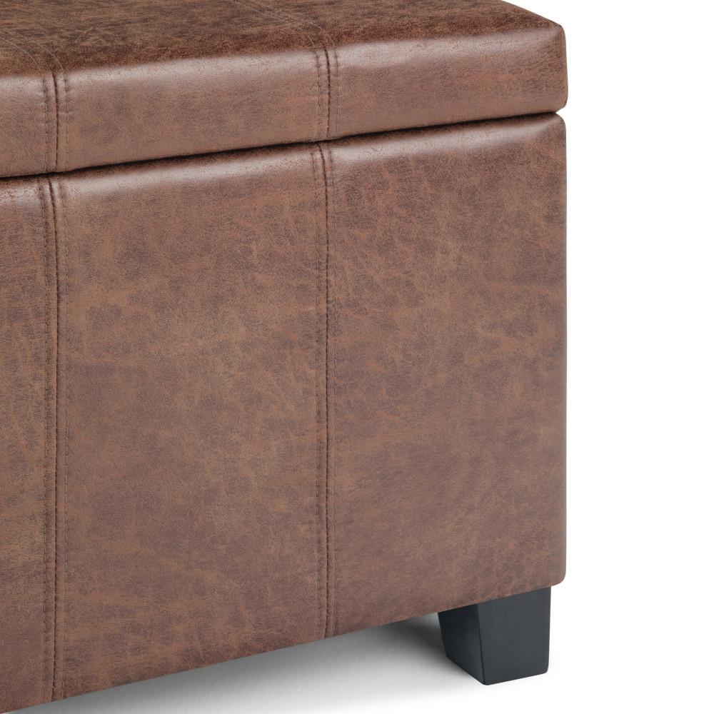 Distressed Umber Brown Distressed Vegan Leather | Dover Vegan Leather Storage Ottoman