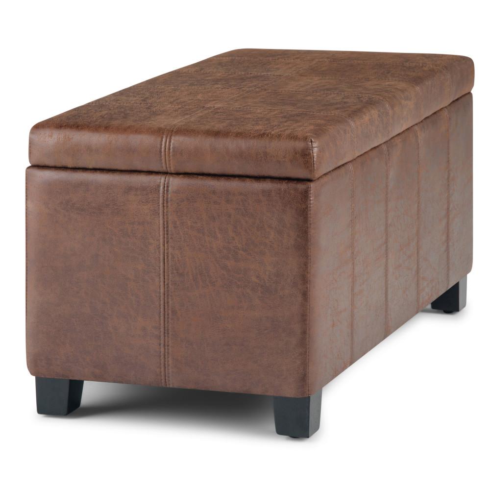 Distressed Umber Brown Distressed Vegan Leather | Dover Vegan Leather Storage Ottoman