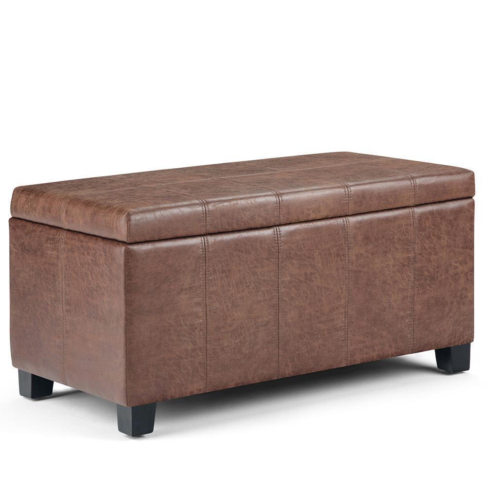 Distressed Umber Brown Distressed Vegan Leather | Dover Vegan Leather Storage Ottoman