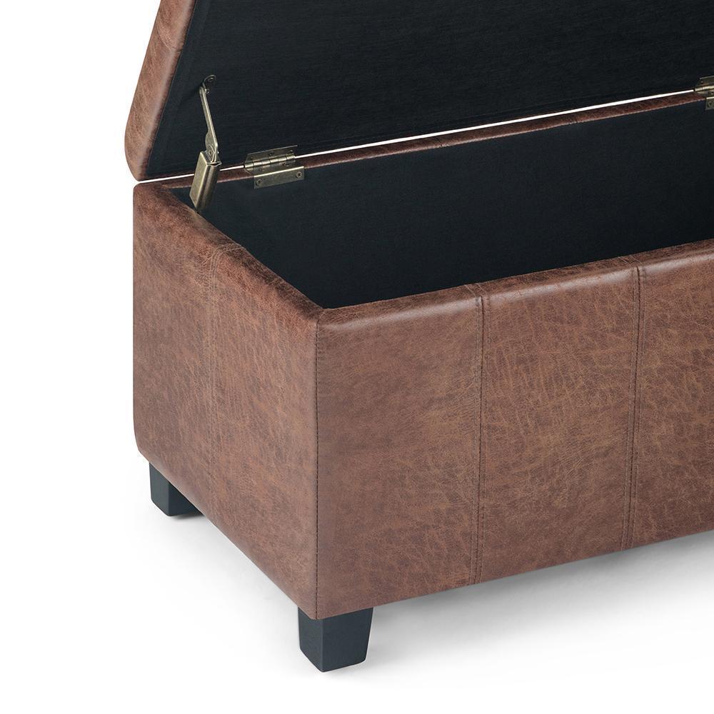 Distressed Umber Brown Distressed Vegan Leather | Dover Vegan Leather Storage Ottoman