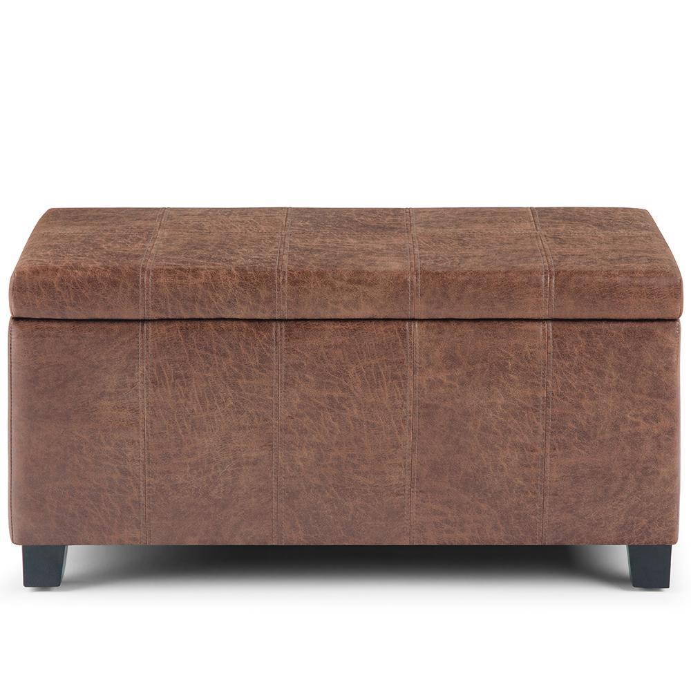 Distressed Umber Brown Distressed Vegan Leather | Dover Vegan Leather Storage Ottoman