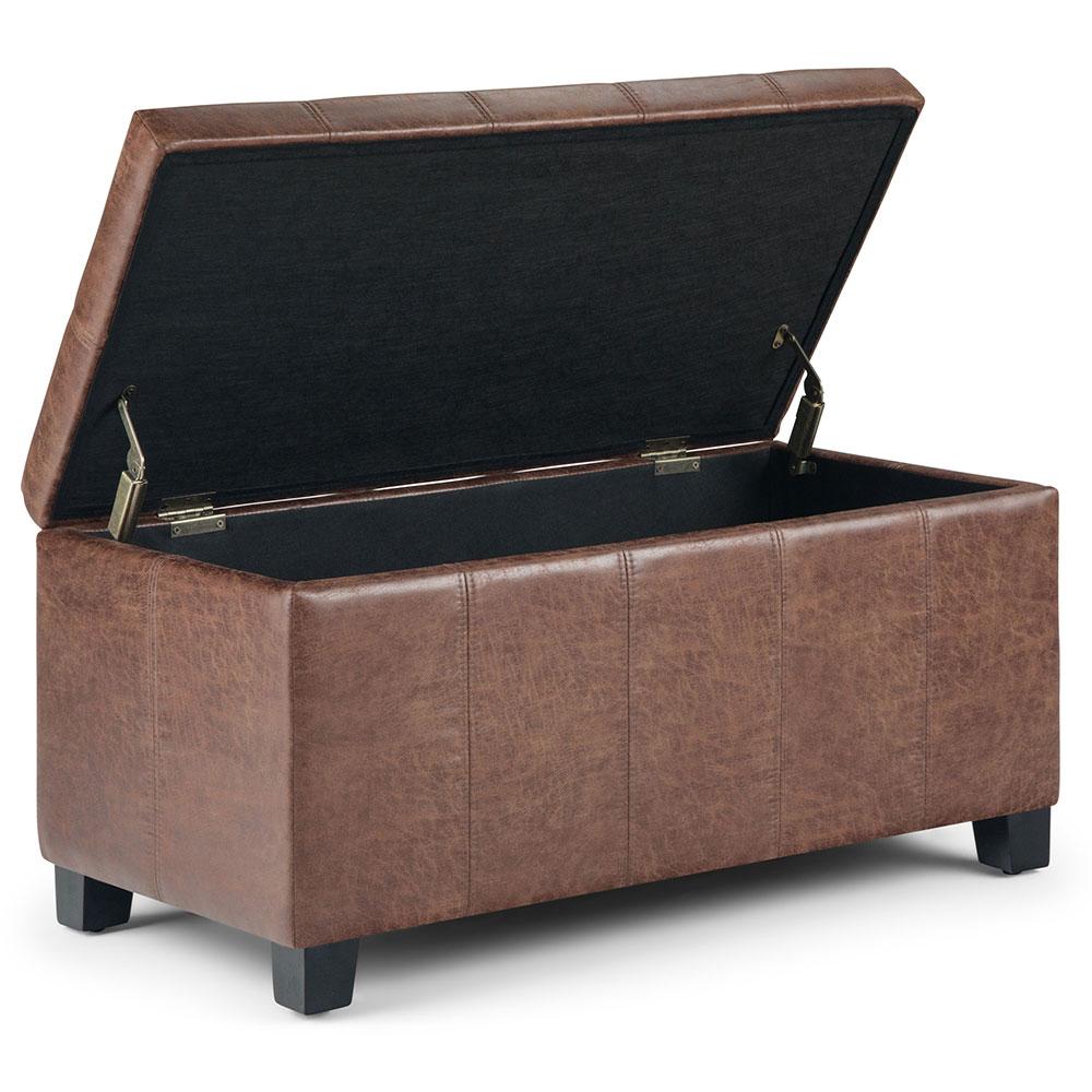 Distressed Umber Brown Distressed Vegan Leather | Dover Vegan Leather Storage Ottoman