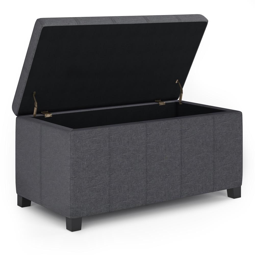 Slate Grey Linen Style Fabric | Dover Vegan Leather Storage Ottoman