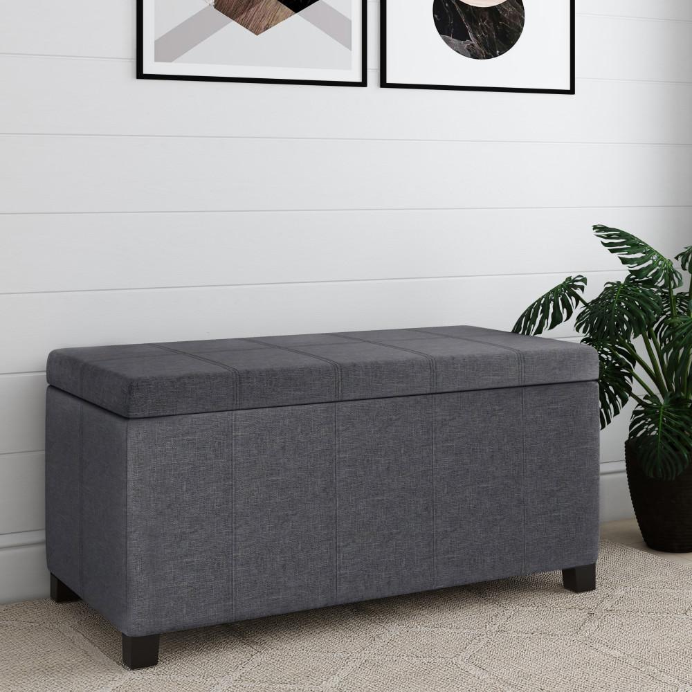 Slate Grey Linen Style Fabric | Dover Vegan Leather Storage Ottoman