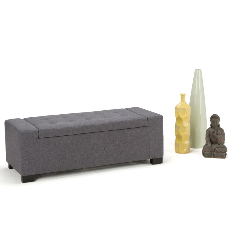 Slate Grey Linen Style Fabric | Laredo Vegan Leather Storage Ottoman