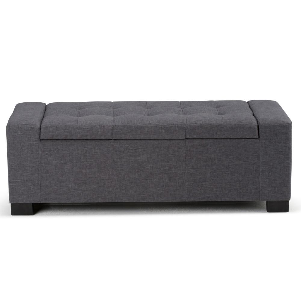 Slate Grey Linen Style Fabric | Laredo Vegan Leather Storage Ottoman