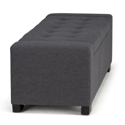 Slate Grey Linen Style Fabric | Laredo Vegan Leather Storage Ottoman