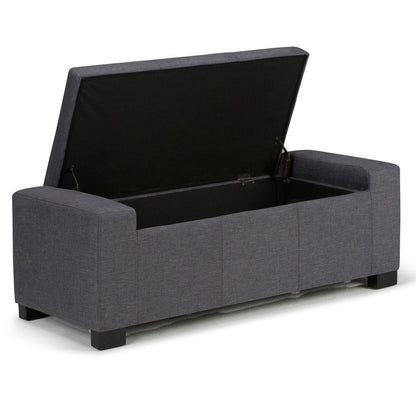 Slate Grey Linen Style Fabric | Laredo Vegan Leather Storage Ottoman