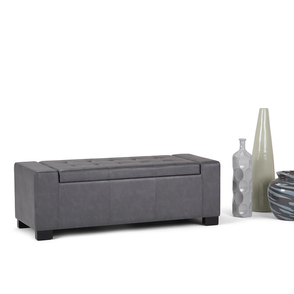 Stone Grey Vegan Leather | Laredo Vegan Leather Storage Ottoman