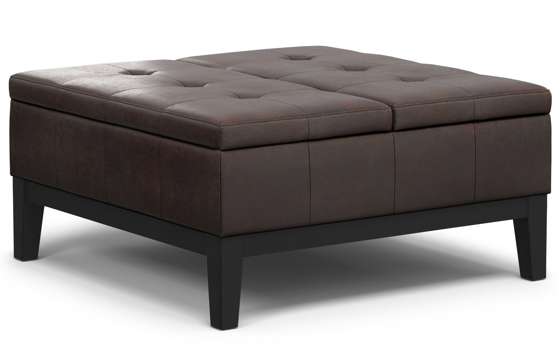 Distressed Brown Distressed Vegan Leather | Dover Lift Top Coffee Table Storage Ottoman