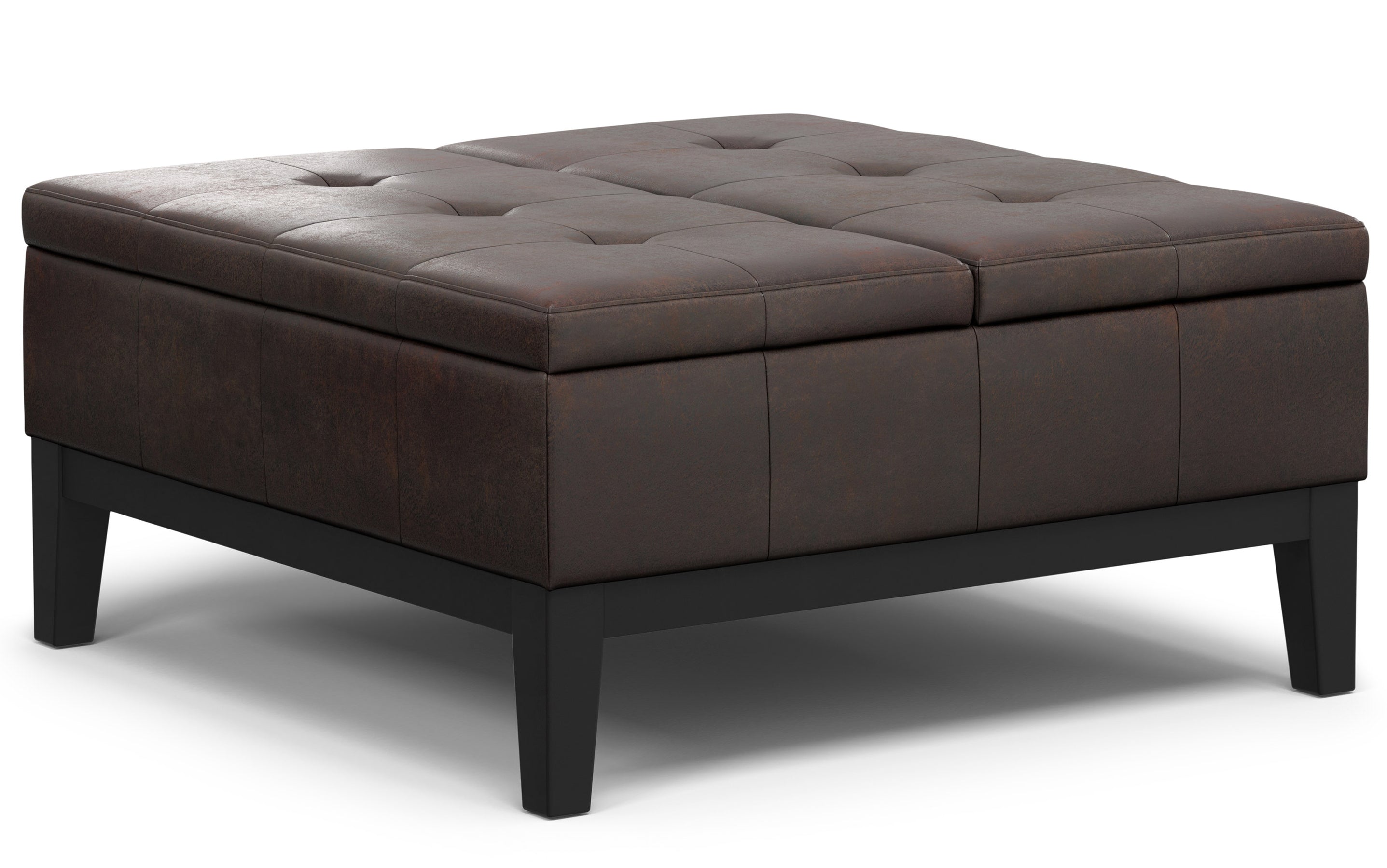 Distressed Brown Distressed Vegan Leather | Dover Lift Top Coffee Table Storage Ottoman