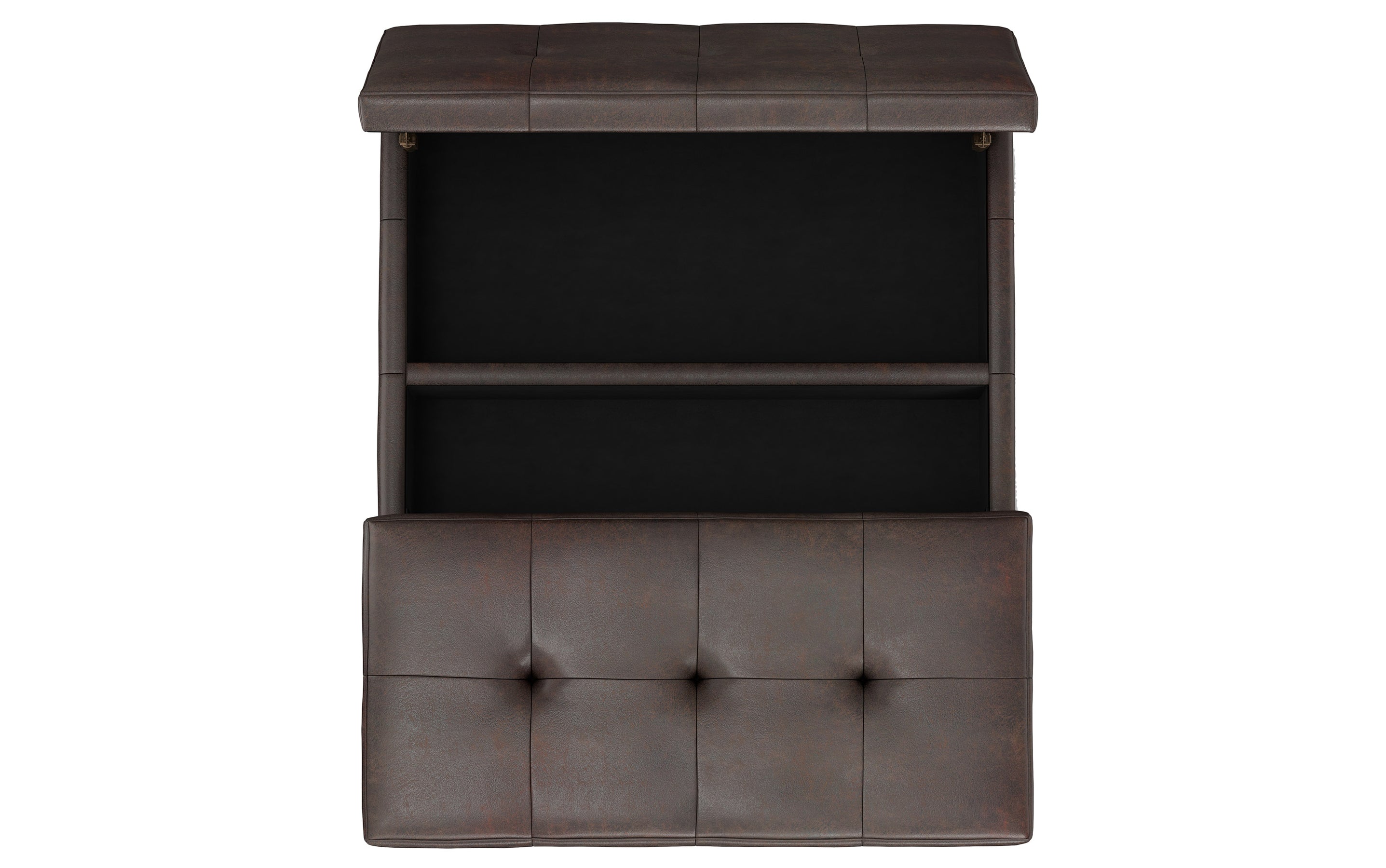 Distressed Brown Distressed Vegan Leather | Dover Lift Top Coffee Table Storage Ottoman