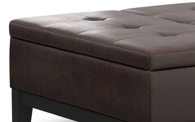 Distressed Brown Distressed Vegan Leather | Dover Lift Top Coffee Table Storage Ottoman