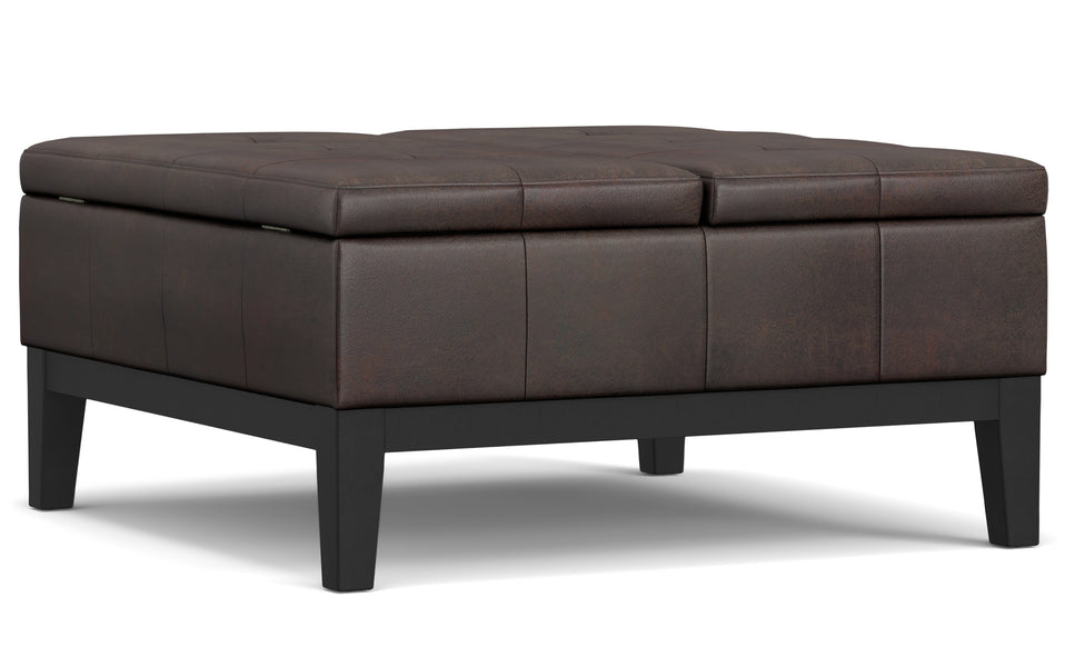 Distressed Brown Distressed Vegan Leather | Dover Lift Top Coffee Table Storage Ottoman