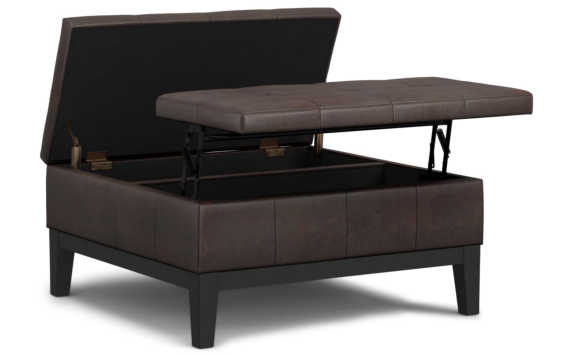 Distressed Brown Distressed Vegan Leather | Dover Lift Top Coffee Table Storage Ottoman