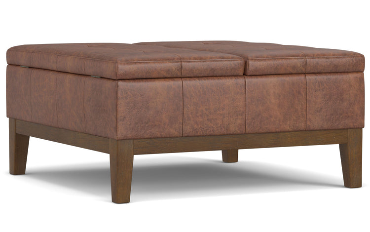 Distressed Saddle Brown Distressed Vegan Leather | Dover Lift Top Coffee Table