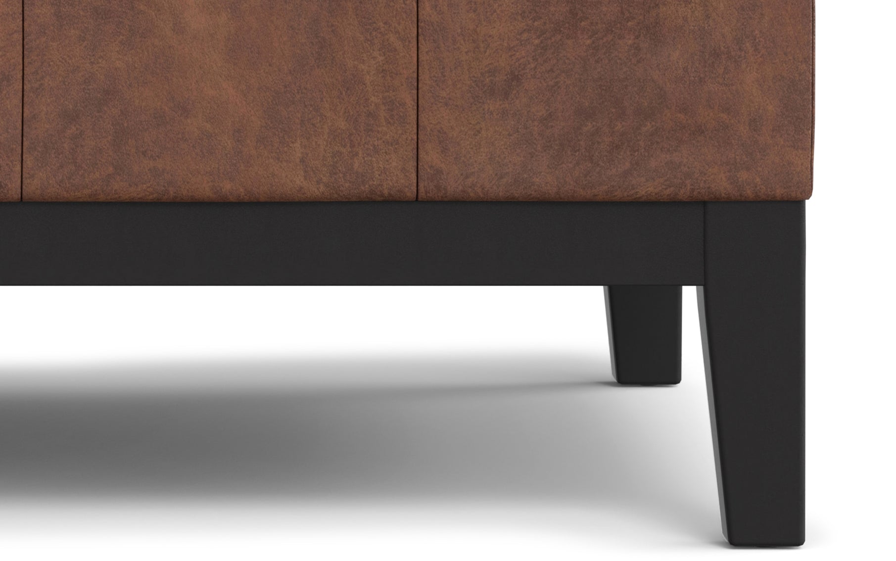 Distressed Saddle Brown Distressed Vegan Leather | Dover Lift Top Coffee Table Storage Ottoman