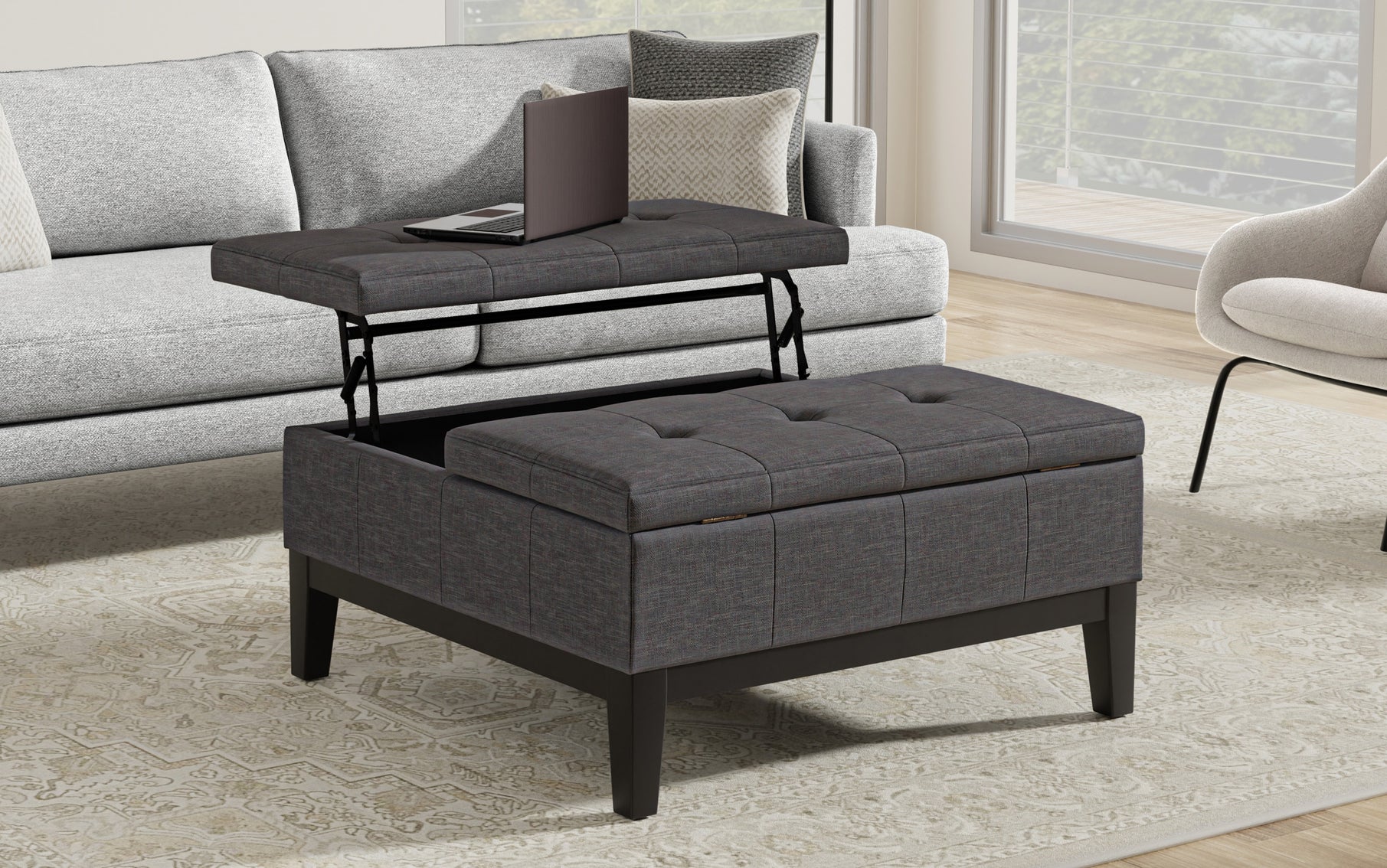 Slate Grey Linen Style Fabric | Dover Lift Top Coffee Table Storage Ottoman