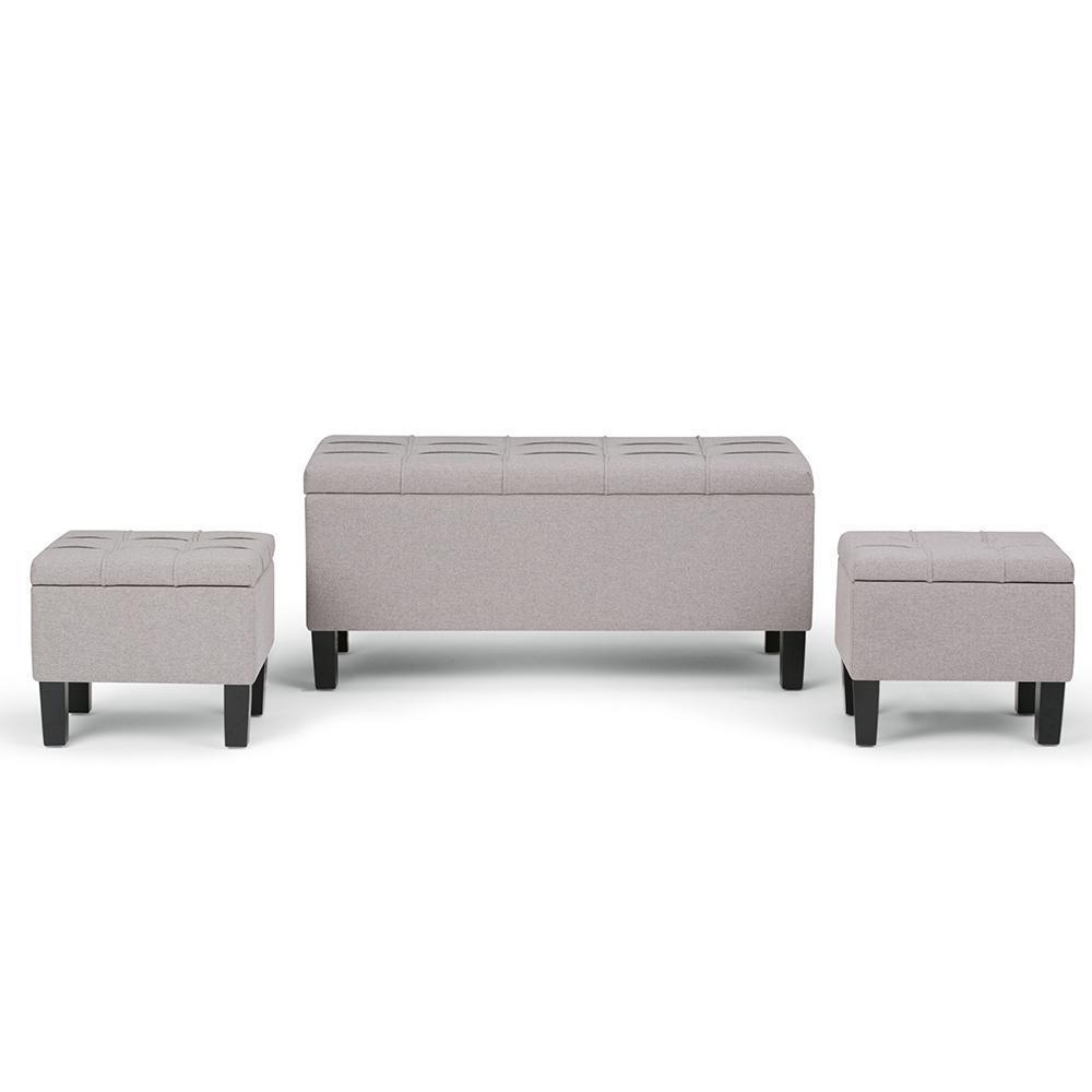 Cloud Grey Linen Style Fabric | Dover 3 piece Vegan Leather Storage Ottoman