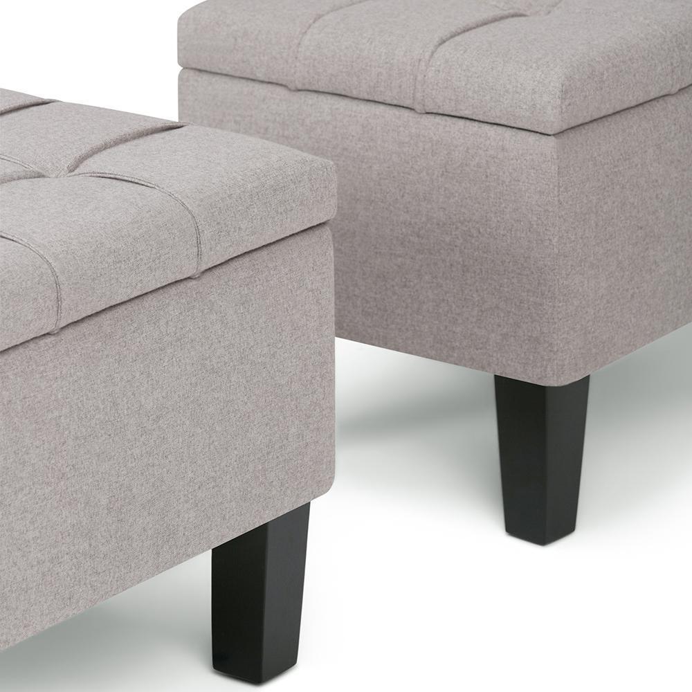 Cloud Grey Linen Style Fabric | Dover 3 piece Vegan Leather Storage Ottoman