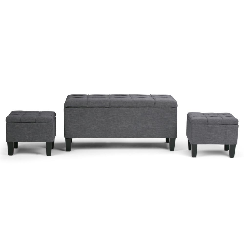 Slate Grey Linen Style Fabric | Dover 3 piece Vegan Leather Storage Ottoman