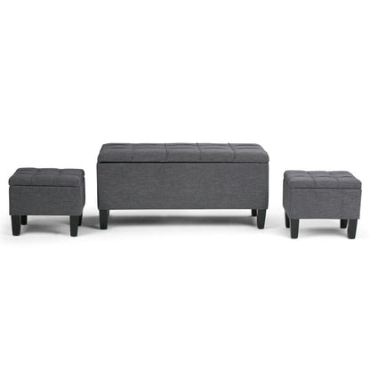 Slate Grey Linen Style Fabric | Dover 3 piece Vegan Leather Storage Ottoman