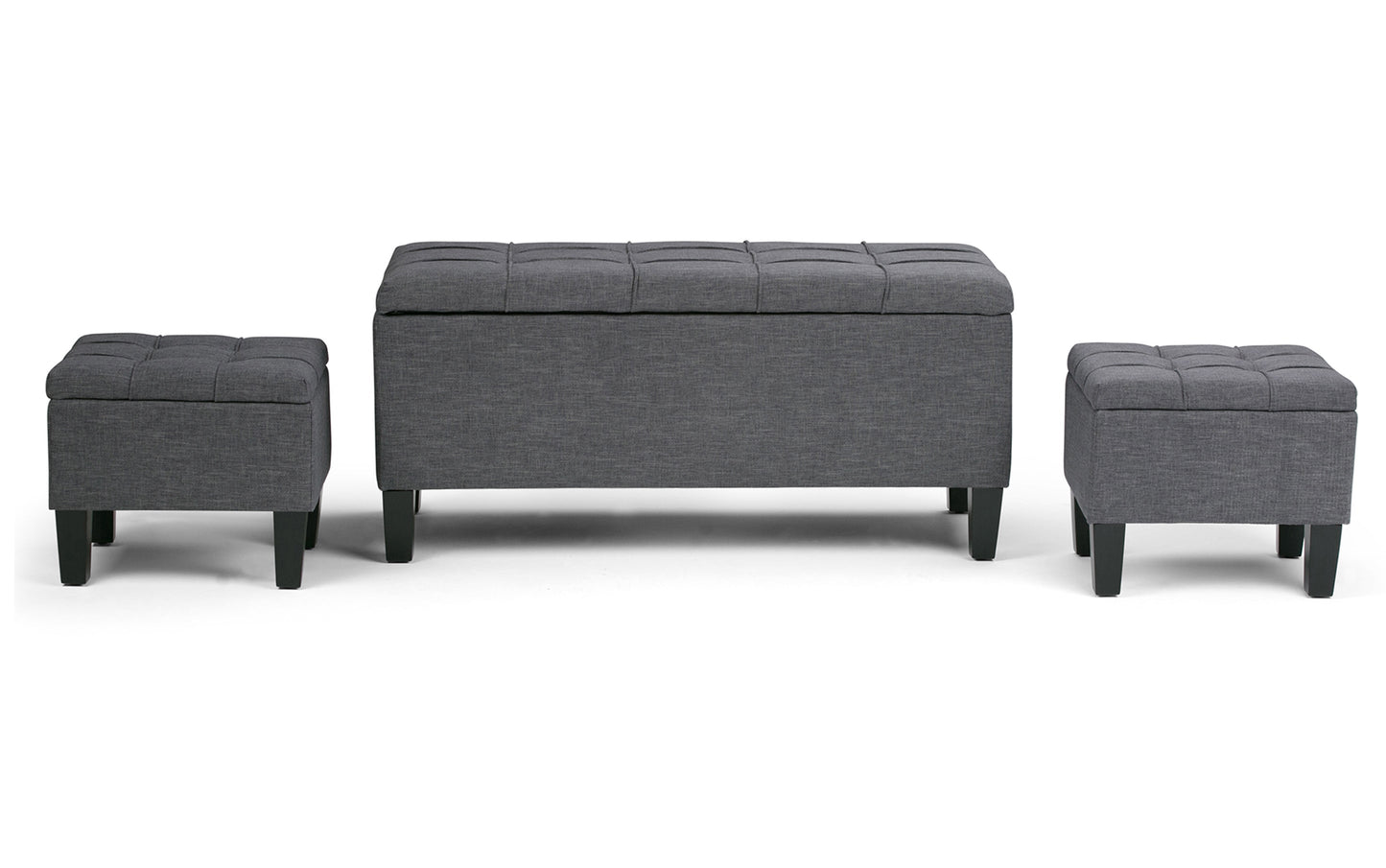 Slate Grey Linen Style Fabric | Dover 3 piece Vegan Leather Storage Ottoman