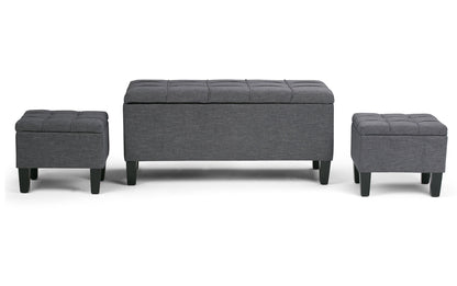 Slate Grey Linen Style Fabric | Dover 3 piece Vegan Leather Storage Ottoman