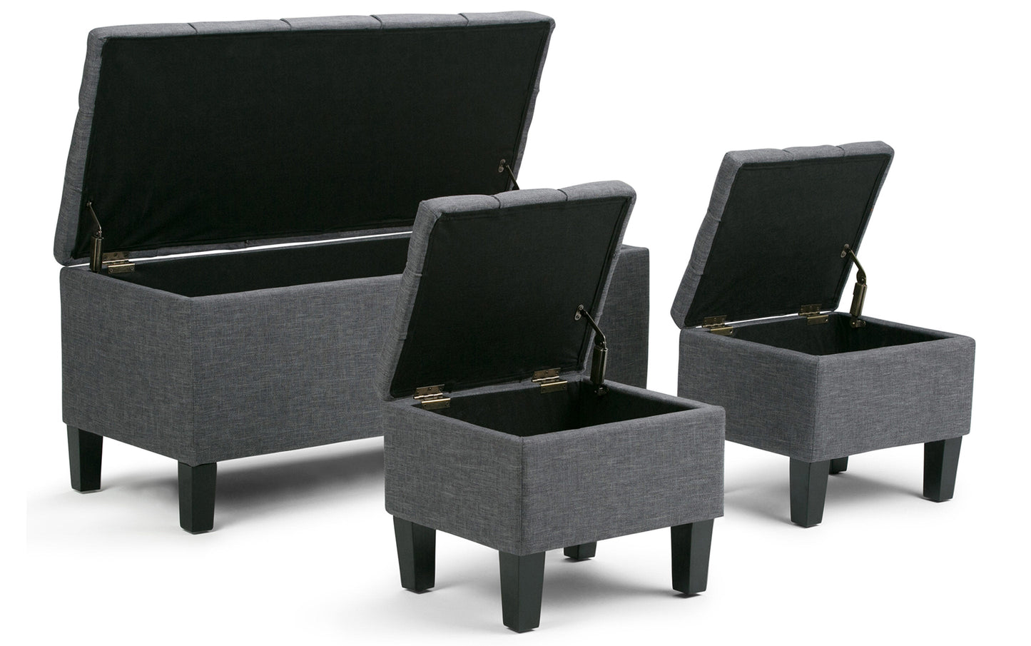 Slate Grey Linen Style Fabric | Dover 3 piece Vegan Leather Storage Ottoman