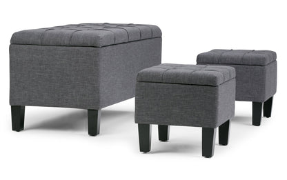 Slate Grey Linen Style Fabric | Dover 3 piece Vegan Leather Storage Ottoman