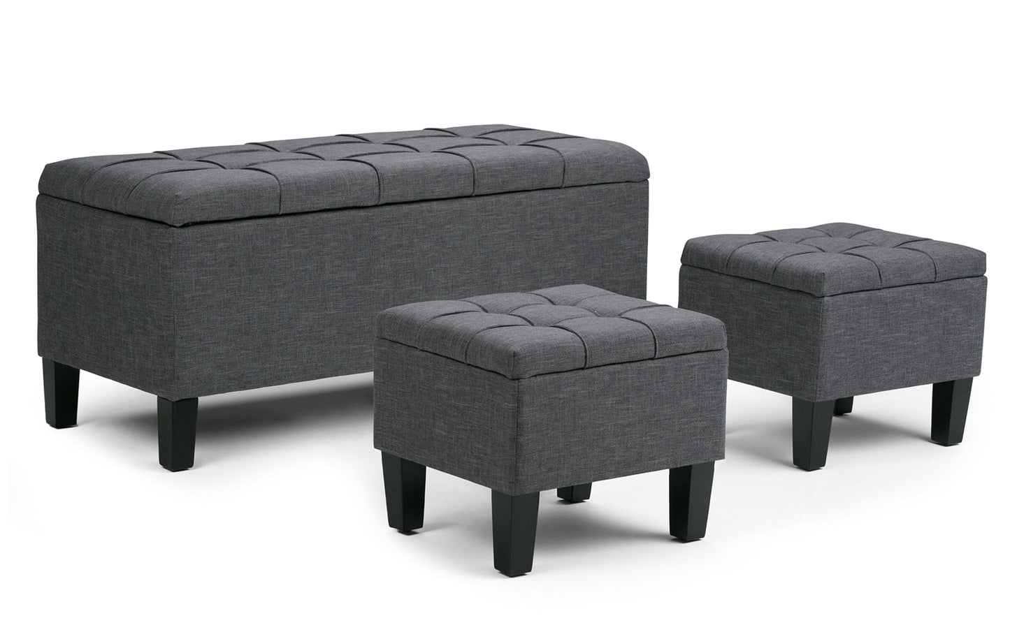 Slate Grey Linen Style Fabric | Dover 3 piece Vegan Leather Storage Ottoman