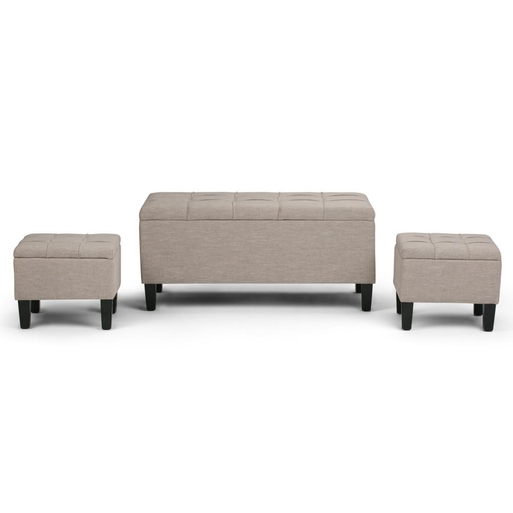 Natural Linen Style Fabric | Dover 3 piece Vegan Leather Storage Ottoman