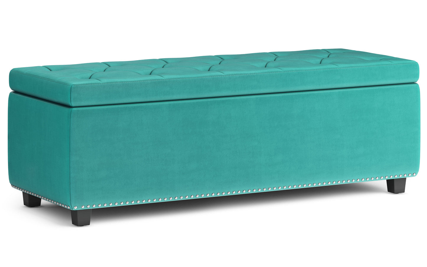 Aqua Blue Velvet Fabric | Hamilton Storage Ottoman in Velvet Fabric