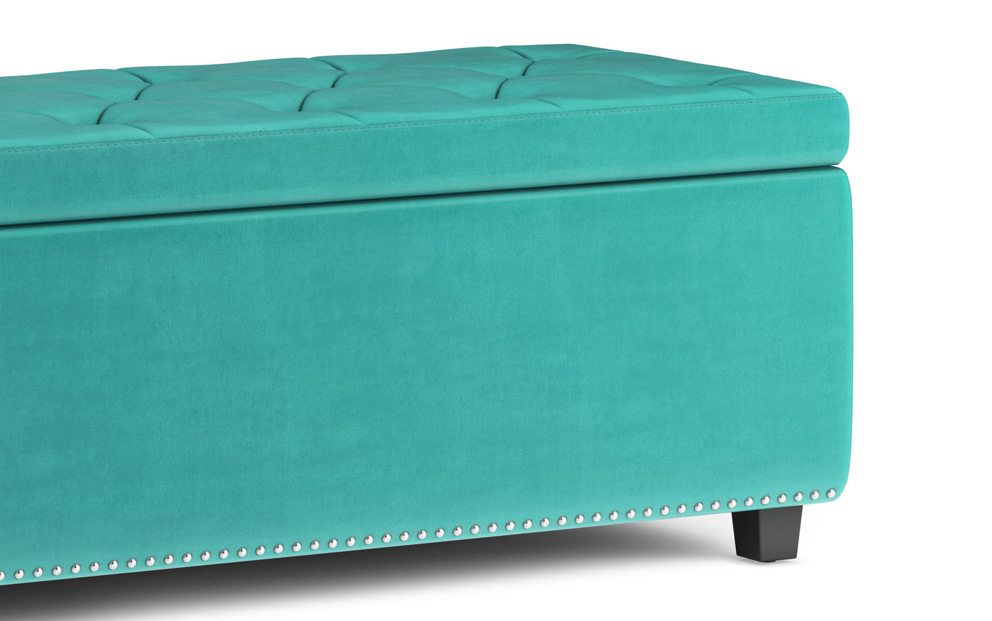 Aqua Blue Velvet Fabric | Hamilton Storage Ottoman in Velvet Fabric