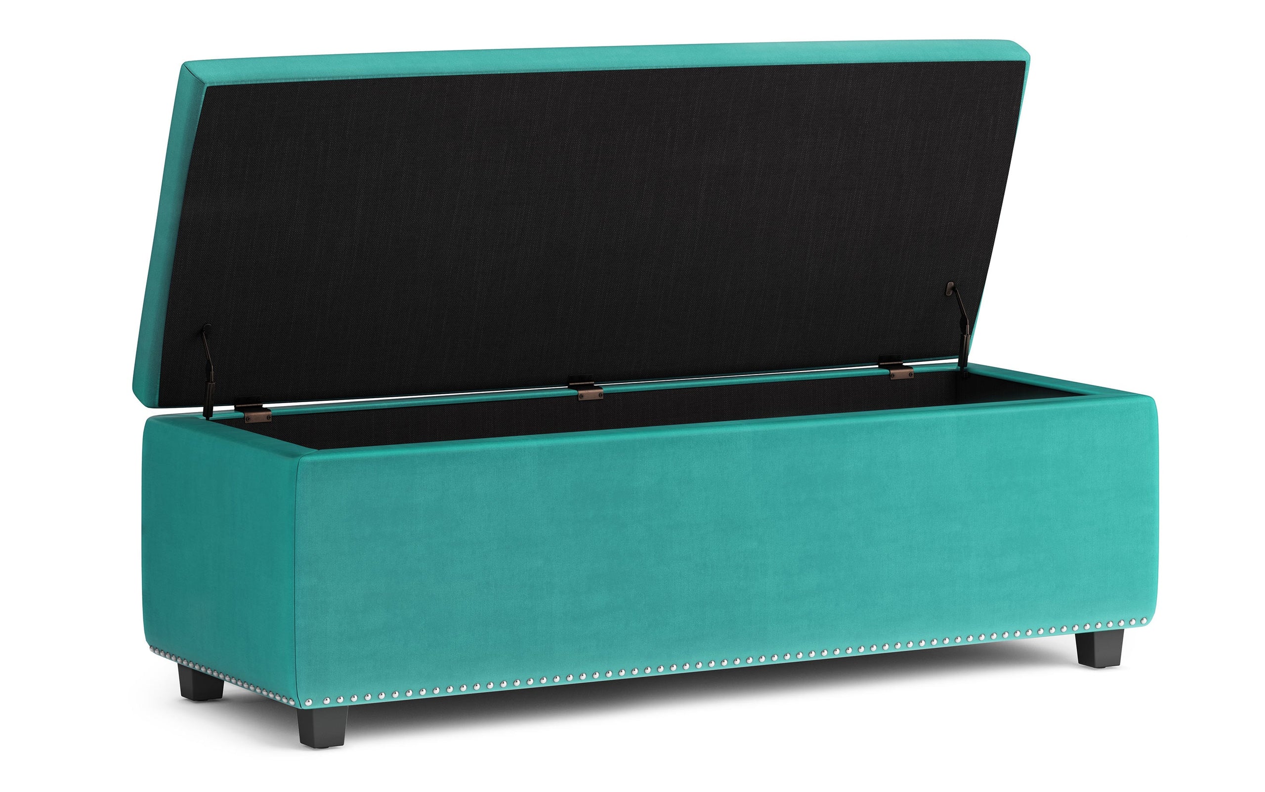 Aqua Blue Velvet Fabric | Hamilton Storage Ottoman in Velvet Fabric