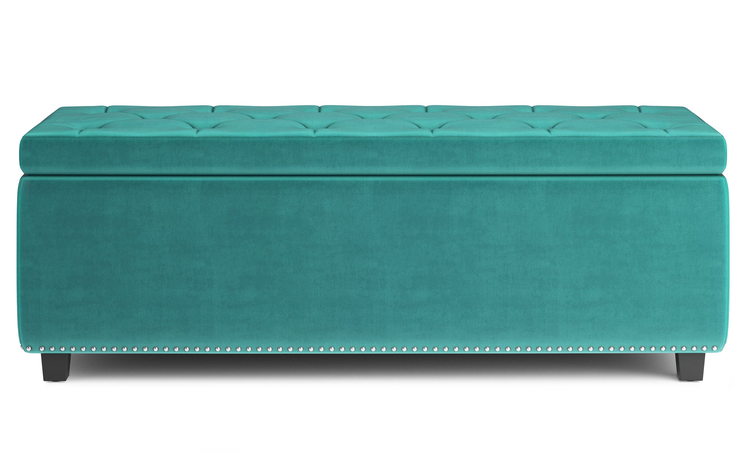 Aqua Blue Velvet Fabric | Hamilton Storage Ottoman in Velvet Fabric