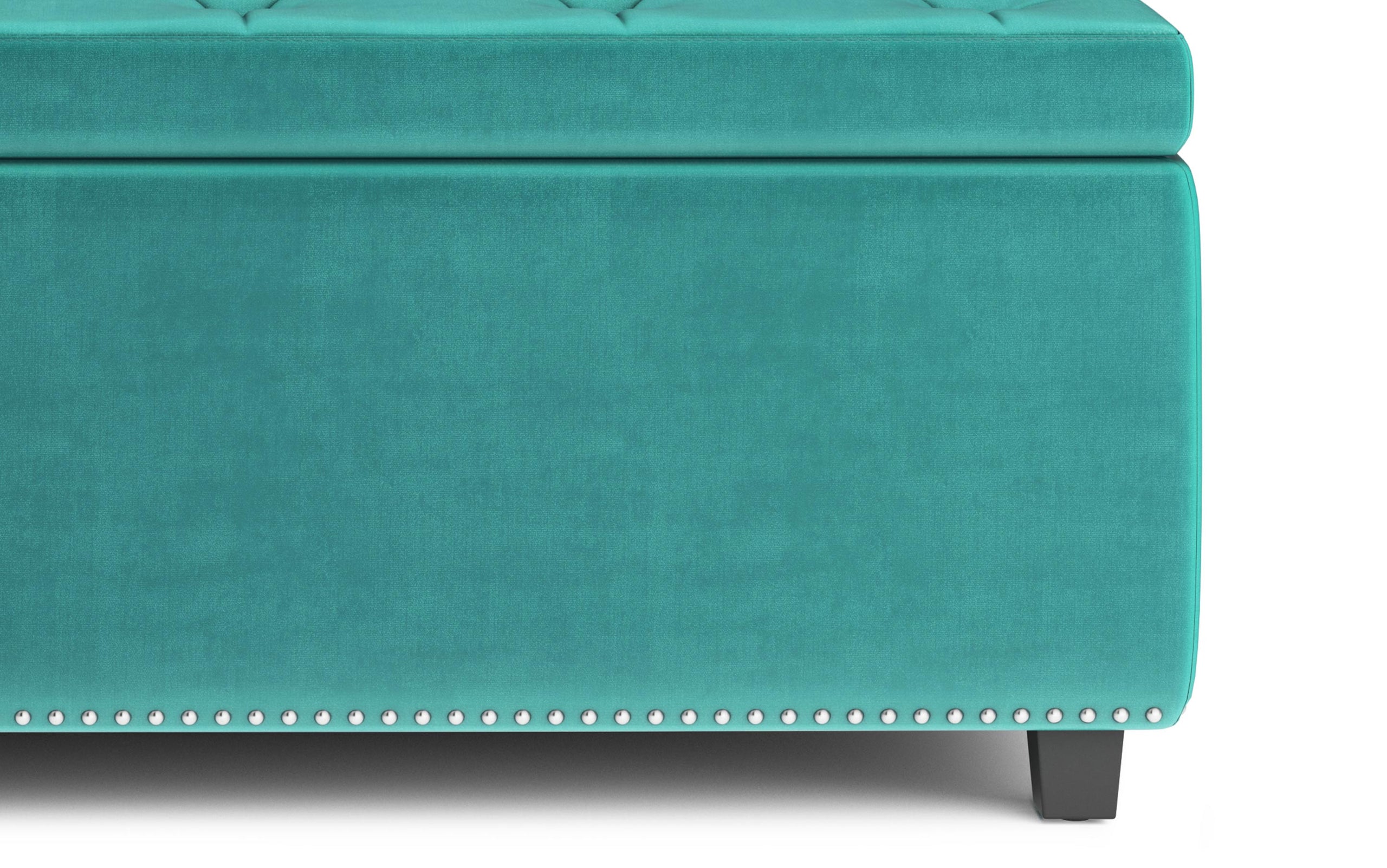 Aqua Blue Velvet Fabric | Hamilton Storage Ottoman in Velvet Fabric