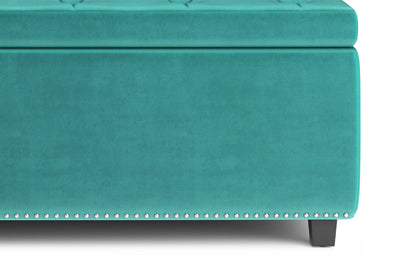 Aqua Blue Velvet Fabric | Hamilton Storage Ottoman in Velvet Fabric