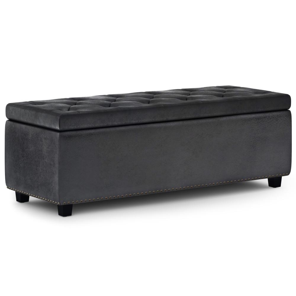 Distressed Black Distressed Vegan Leather | Hamilton Vegan Leather Storage Ottoman