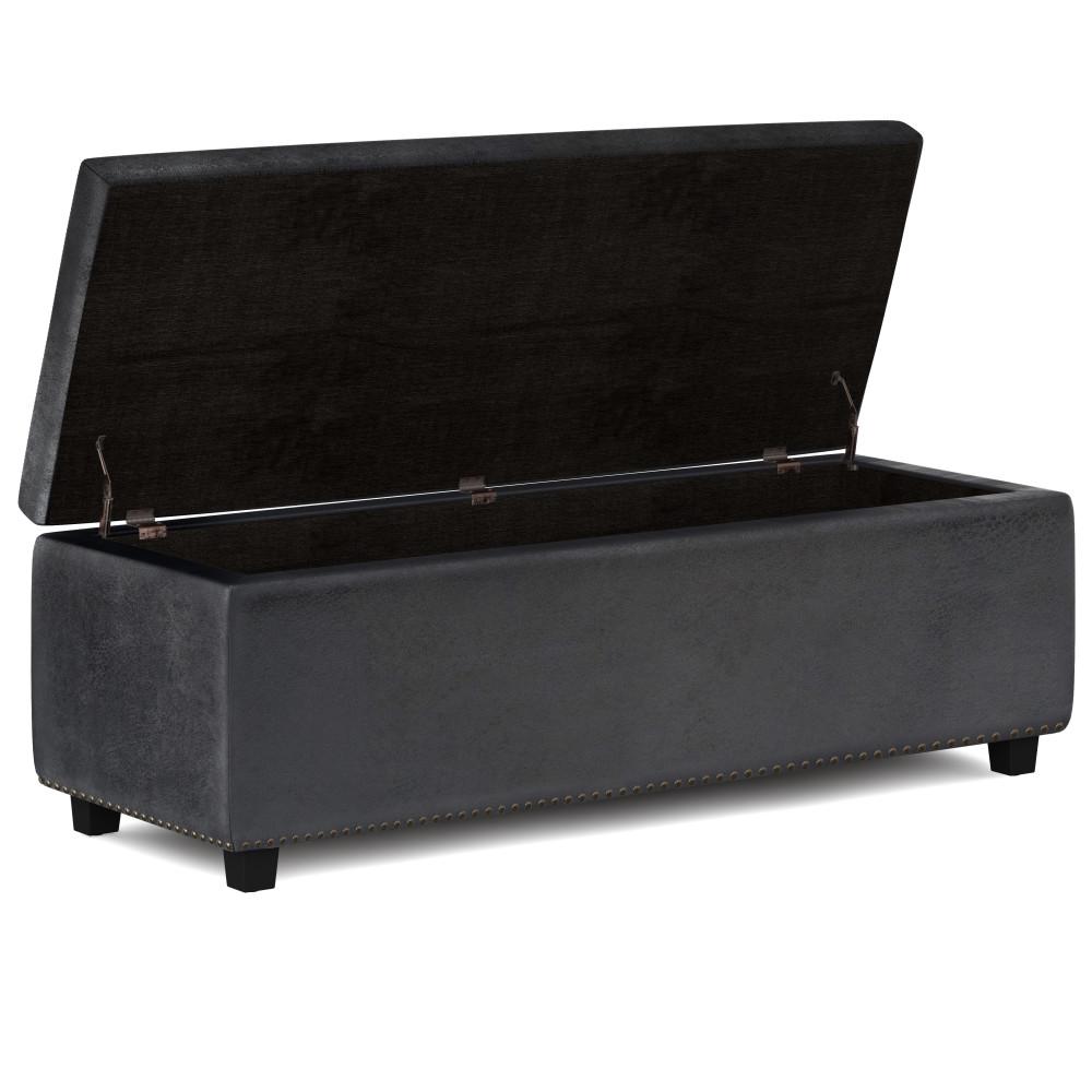 Distressed Black Distressed Vegan Leather | Hamilton Vegan Leather Storage Ottoman