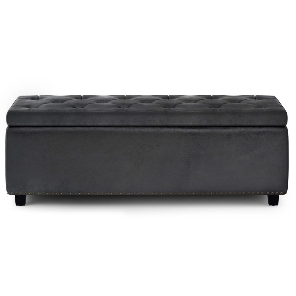 Distressed Black Distressed Vegan Leather | Hamilton Vegan Leather Storage Ottoman