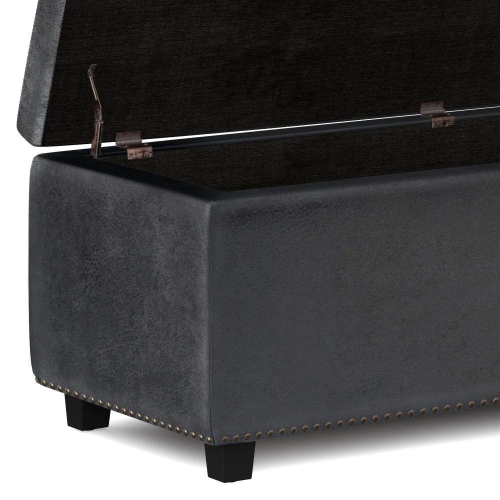 Distressed Black Distressed Vegan Leather | Hamilton Vegan Leather Storage Ottoman