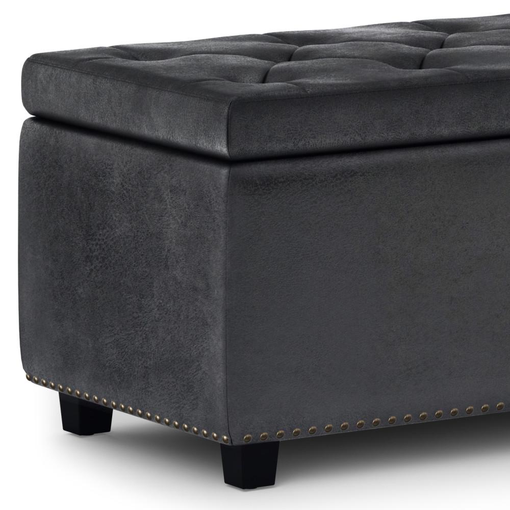 Distressed Black Distressed Vegan Leather | Hamilton Vegan Leather Storage Ottoman