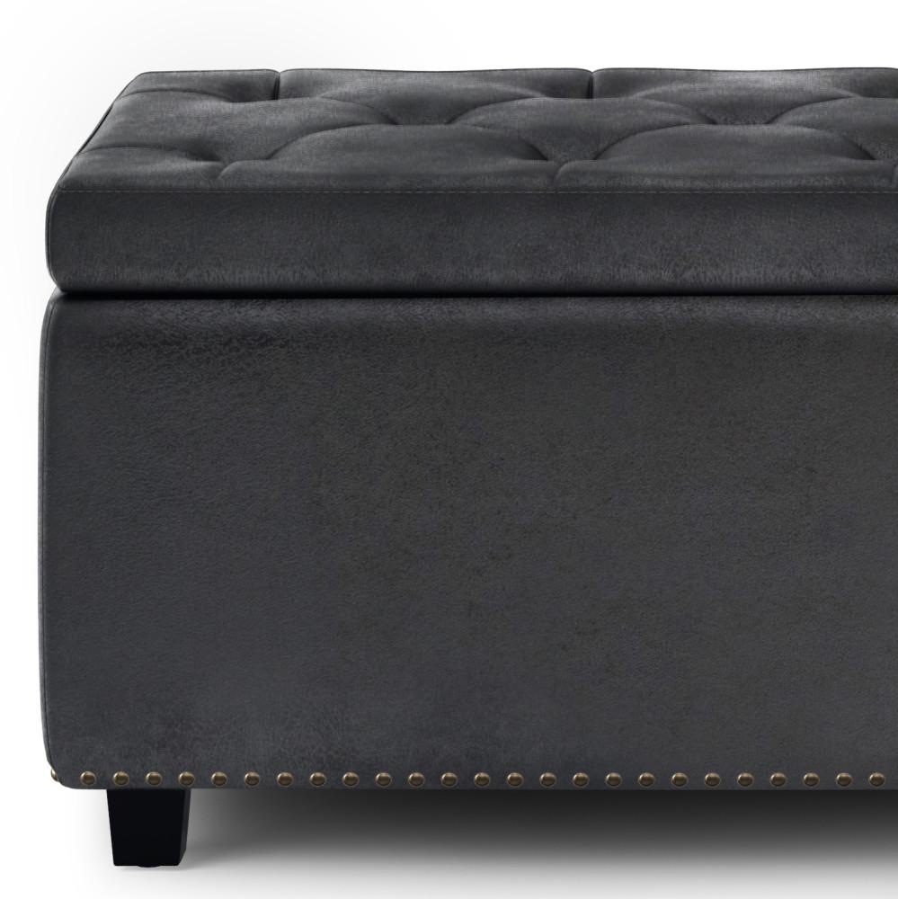 Distressed Black Distressed Vegan Leather | Hamilton Vegan Leather Storage Ottoman