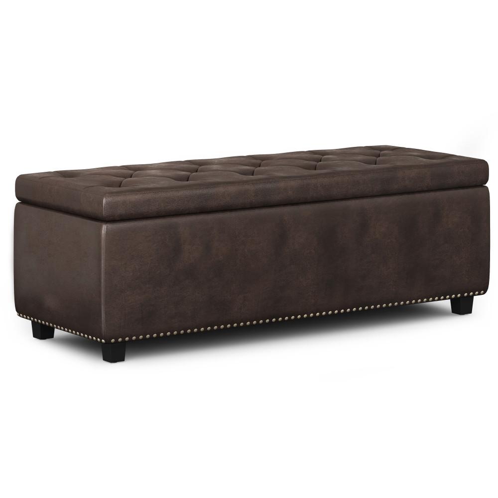 Distressed Brown Distressed Vegan Leather | Hamilton Vegan Leather Storage Ottoman