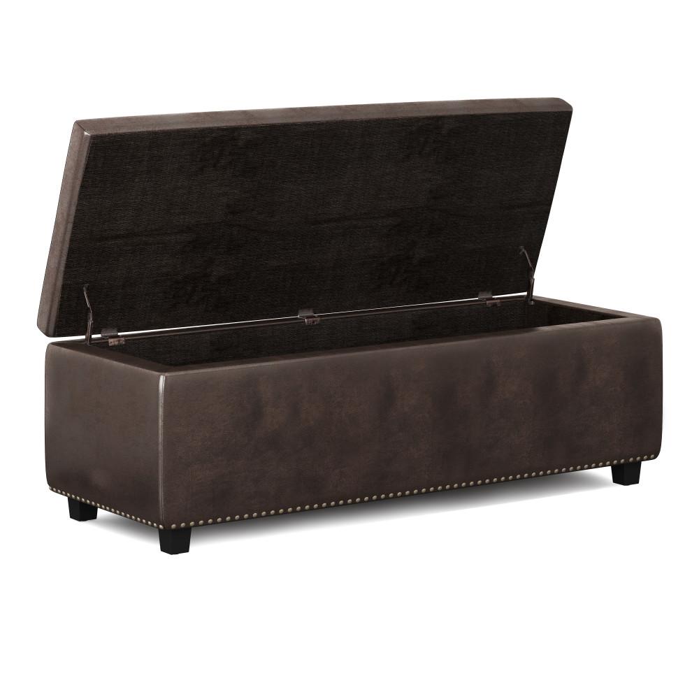 Distressed Brown Distressed Vegan Leather | Hamilton Vegan Leather Storage Ottoman