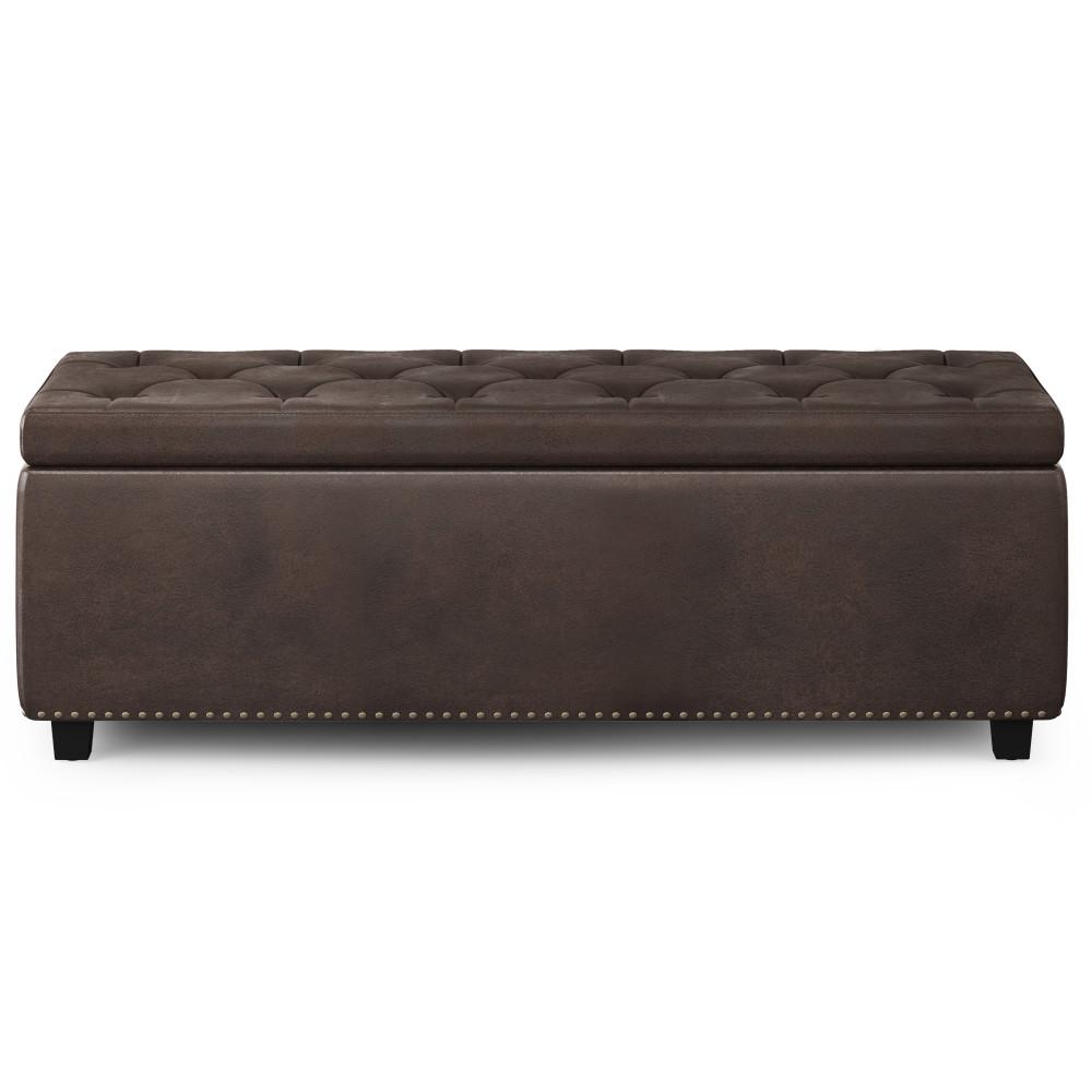 Distressed Brown Distressed Vegan Leather | Hamilton Vegan Leather Storage Ottoman