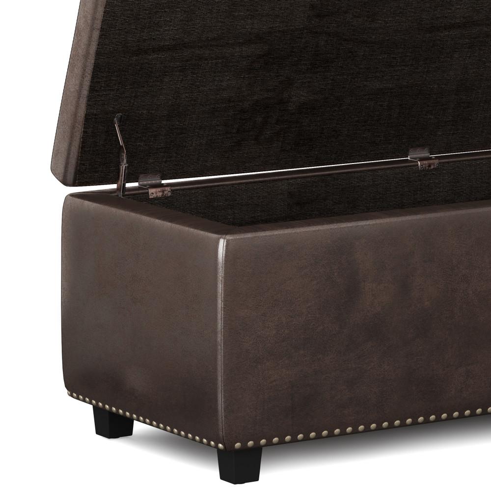 Distressed Brown Distressed Vegan Leather | Hamilton Vegan Leather Storage Ottoman