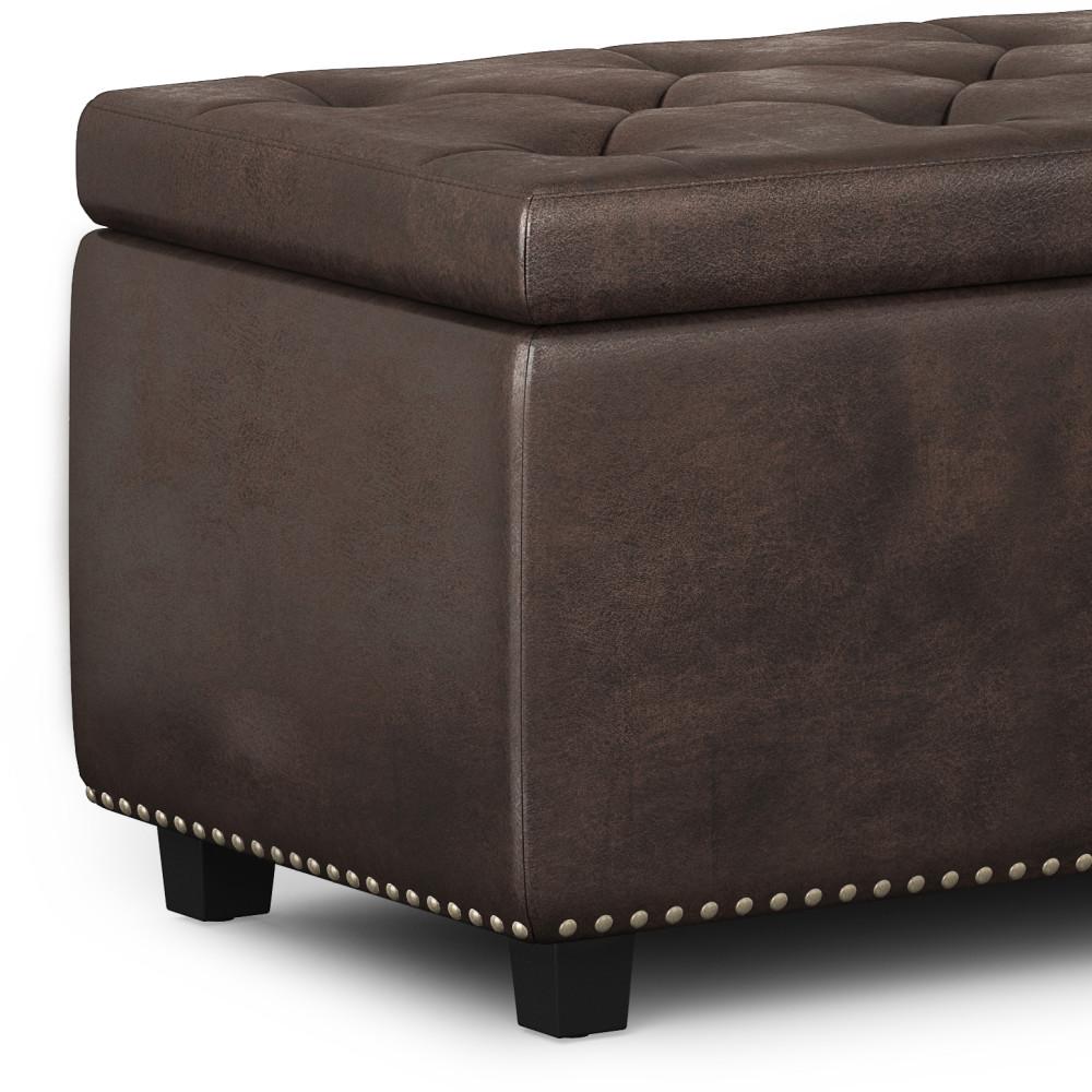 Distressed Brown Distressed Vegan Leather | Hamilton Vegan Leather Storage Ottoman