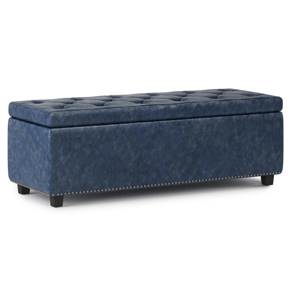 Denim Blue Vegan Leather | Hamilton Large Storage Ottoman Bench